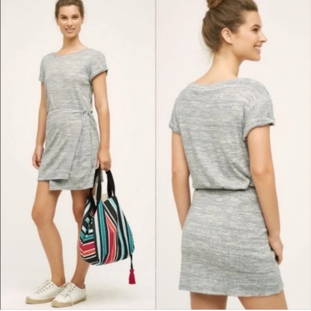 NWT Anthropologie MAEVE Riley Heathered Wrap Tie‎ Waist Soft Mini Dress LARGE
